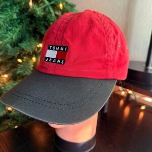 Vintage Red Tommy Jeans Hat Made in USA adjustable SnapBack